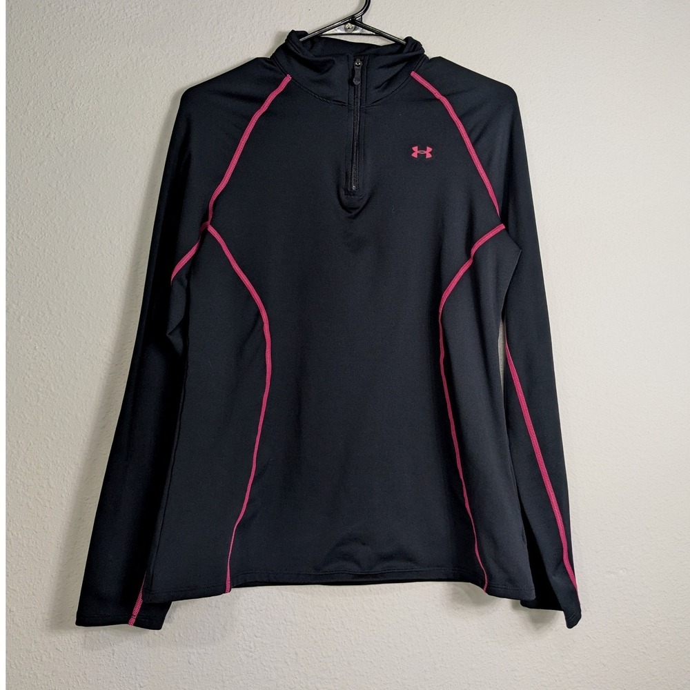 Under Armour ColdGear Womens Medium Black Pink 1/4 Zip Pullover Semi-Fitted Top